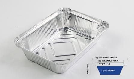Disposable Aluminum 2.25 Lb Oblong Take-Out Container / Foil Pan, 215 mm x 155 mm x 52 mm, Pack of 500 Pans