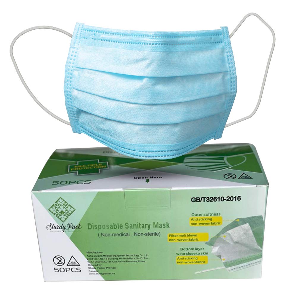 Disposable 3-Ply Blue Face Masks For Adults- 50 Pcs./Box- 40 Boxes/Case(2000 Pcs./Case)