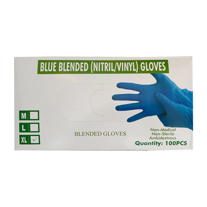 Disposable Nitrile/Vinyl Blended Gloves, Blue Color, 4mil Thickness - 100 Pcs./Box