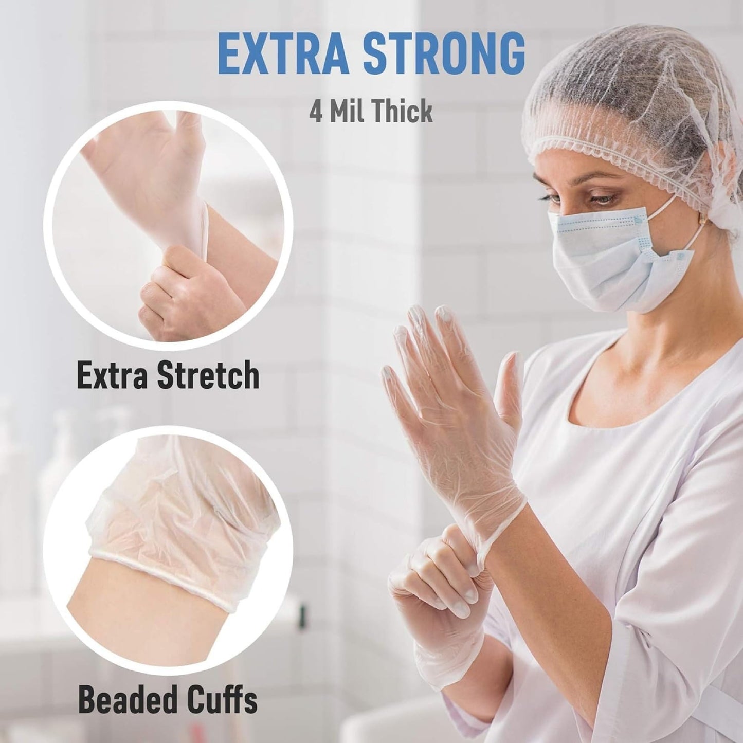 Disposable Clear Vinyl Gloves, 4mil Thickness - 100 Pieces per Box