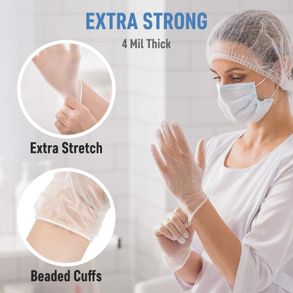 Disposable Clear Vinyl Gloves, 4mil Thickness - 100 Pieces per Box